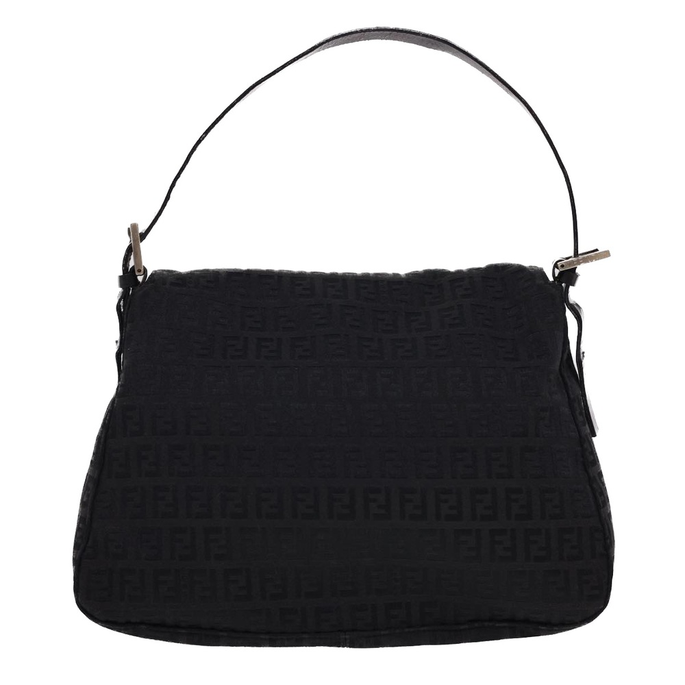 FENDI Zucchino Canvas Mamma Baguette Shoulder Bag Black Auth fm2228 - Picture 2 of 16